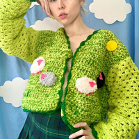 Pull en laine et coton fait main au crochet, motif 3D personnalisé, cardigan d'hiver avec motif floral pour femmes