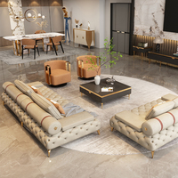 Luxuriöses Chesterfield-Sofa-Set aus Echtleder mit Edelstahlrahmen Elegantes Wohnzimmer-Sofa Kostenloser Versand & Individuelle Optionen