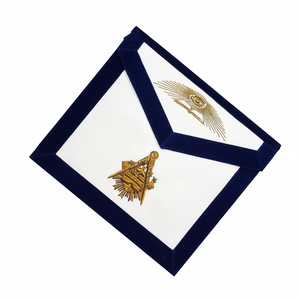 Tablier de maître maçonnique Tablier de franc-maçon en cuir d'agneau brodé d'or en velours bleu - Product Image 1