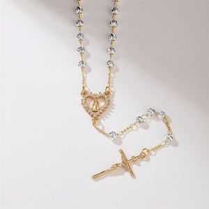 Dây chuyền vàng Ý 18K mạ vàng, hạt chắc chắn, zircon, đồng thau, lấy cảm hứng từ tôn giáo Thiên Chúa giáo, có hình thánh giá, quà tặng số lượng lớn. - Product Image 1