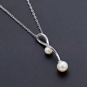 Pendentif en argent S925 31457DIY, perles de 5 à 7 mm, support vide, collier à double perle, accessoires de mode, pendentifs en perles DIY, breloques - Product Image 2