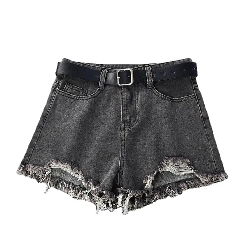 Wholesale Hot Summer Cotton Women's Jeans Short Casual Loose Straight High Waisted Large Size Tassel Hole Denim Shorts