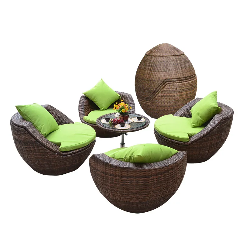 Mojia Nordic Outdoor Furniture Beach Garden Balcony Stackable Ball Shape Outdoor Seater Leisure Rattan Sofa TableとChair