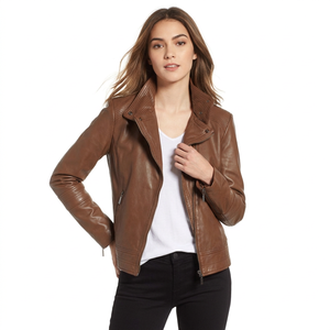 Womens Brown Genuine <b>Leather</b> <b>Blazer</b> <b>Jacket</b> Slim Fit Elegant Notch Lapel Autumn Female Casual Outerwear <b>Leather</b> <b>Jackets</b> - Product Image 2