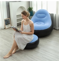 Ensemble canapé et fauteuil gonflables - Canapé gonflable moelleux avec repose-pieds et fauteuil pliable d'extérieur