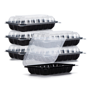 9x6inch Black Container Storage Bins Plastic Stackable To Go Box Take Out Food Packaging Sushi Box With Top Clear