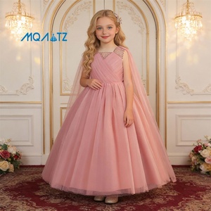 Robe de Soirée <span class=keywords><strong>Rouge</strong></span> Florale en Tulle Perlé pour Filles, Col Rond, en Satin Formel avec Nœud Décoratif pour Cérémonie de Remise des Diplômes et Fêtes d'Enfants - Product Image 2