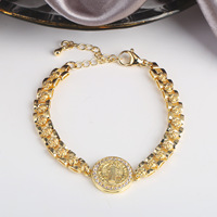 Bijoux en vrac mode simple 14k couleur or fleur vierge marie rose bracelet incrusté pour les femmes vente en gros