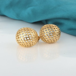 yunnique Gold Ball Stud <b>Earrings</b> 18K Ceramic <b>Post</b> Geometric Weave Design Fashion Jewelry for Women - Product Image 3