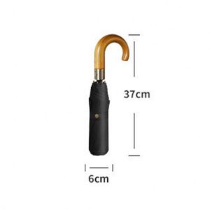 Parapluie pliable automatique à 3 volets avec poignée en bois et logo personnalisé multicolore pour hommes - Product Image 2