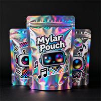 Sachet Doypack Personnalisé en Mylar Holographique 3.5G, Motif Robot Musical Pixel, Refermable, Anti-odeur, Qualité Alimentaire