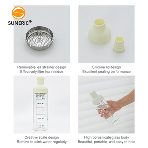 Bouteille d'eau en verre portable de 550 ml avec couvercle en silicone, infuseur à thé et filtre, pour café froid - Product Image 6