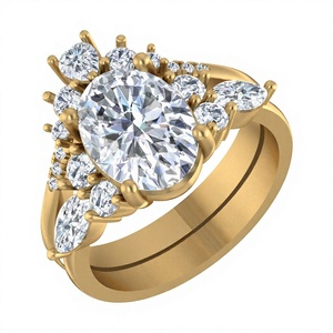 Ensemble de mariage de luxe avec diamant de laboratoire taille ovale certifié IGI, bague de fiançailles pour femme en or blanc ou jaune massif 14 carats, cadeau de mariage - Product Image 1