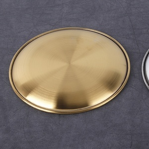 Assiette coréenne en acier inoxydable 304 poli couleur or, compatible <span class=keywords><strong>micro</strong></span>-ondes, ronde, à fond plat, peu profonde, pour fruits, gâteaux et grillades - Product Image 4