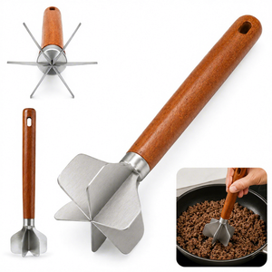 Écrase-pommes en acier inoxydable avec manche en bois, outil multifonctionnel pour écraser les légumes, pour la cuisine et la pâtisserie - Product Image 1