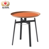 Table basse ronde HJ HOME en acier et cuir rigide orange, mobilier moderne pour salon, table d'appoint de canapé ou de bureau