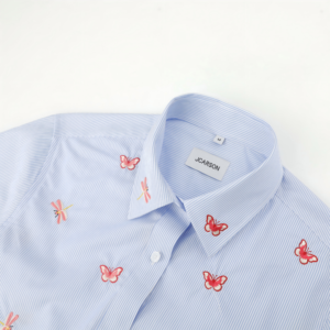 High Quality Elegant Women's Floral Sweet Color Vintage Woven Button Embroidery <strong>Shirt</strong> <strong>Collar</strong> Long Sleeve Crop <strong>Shirts</strong> - Product Image 3