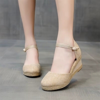 Sandales compensées en espadrille pour femme avec bride à la cheville et semelle en caoutchouc antidérapante