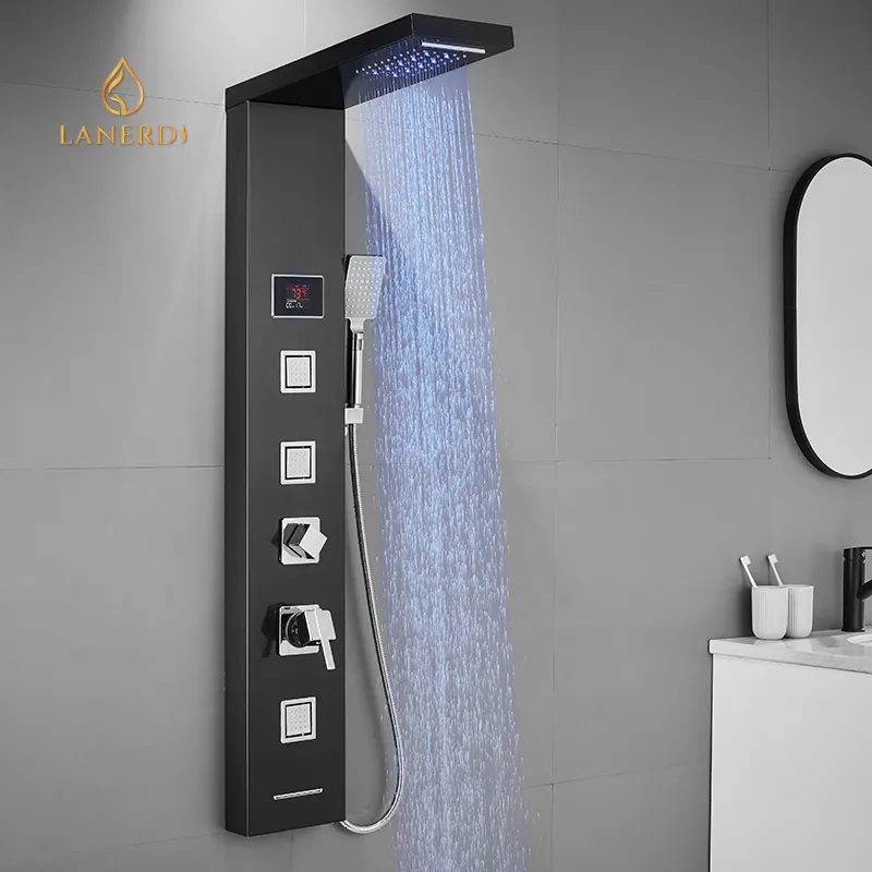 Recentemente 2022 moderno nero impermeabile upc taizhou vasca da parete vasca da bagno acqua doccia rubinetto cartuccia pannello di controllo doccia con luci a led