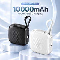 Power Bank Kompak Persegi 10000mAh dengan Kabel USB-C dan 8-Pin Terintegrasi, Pengisian Cepat 22.5W 35W, Layar Digital untuk Perjalanan