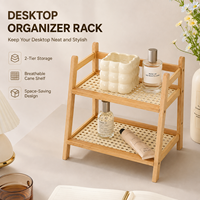 Accessoires de rangement multi-usages en bambou crème style antique pour bureau, double organisateur et porte-gobelets