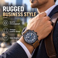 Montre chronographe à quartz pour homme avec logo personnalisé, aiguilles lumineuses, calendrier, bracelet en cuir véritable, montre-bracelet pour affaires