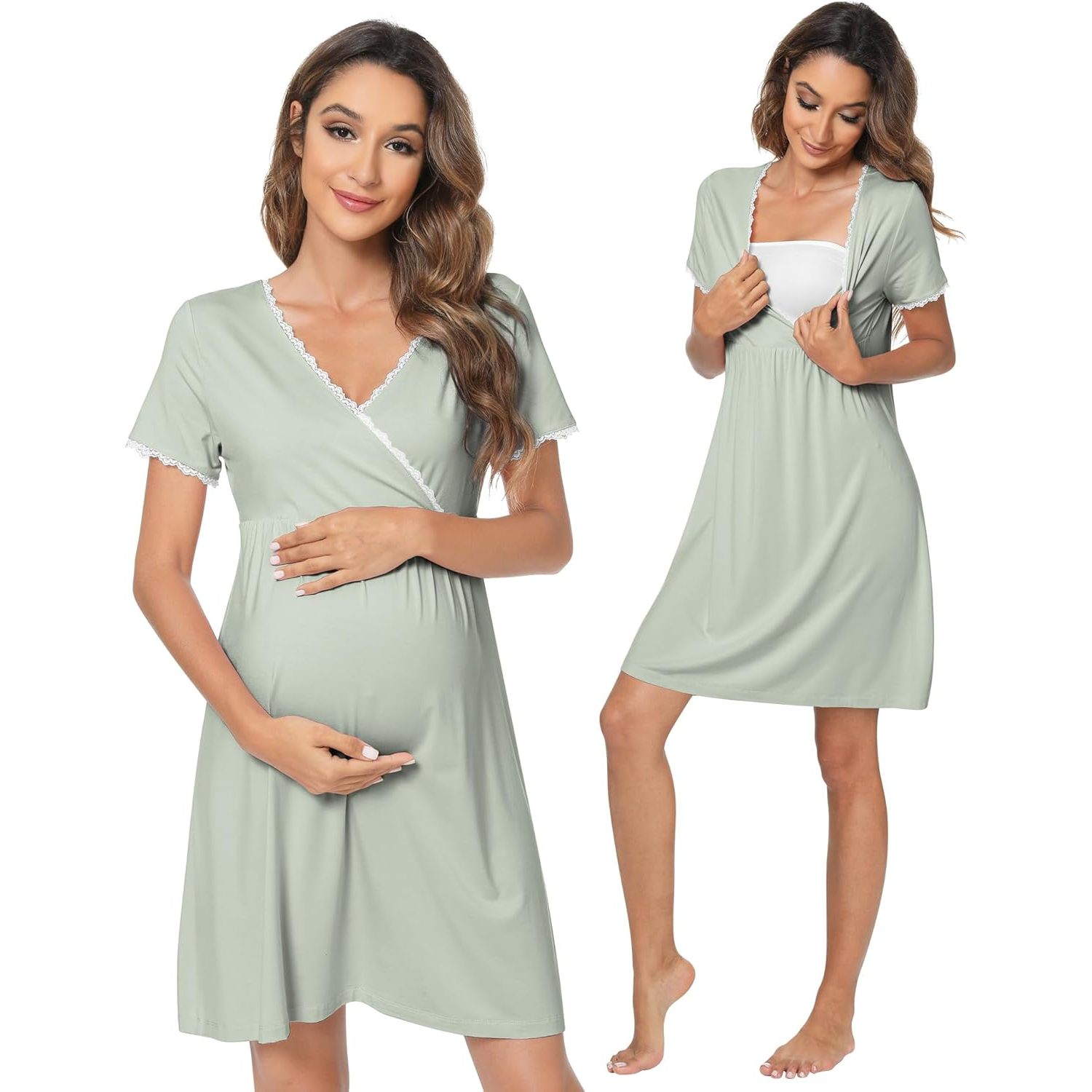 Camisón De Lactancia Y Maternidad De Algodón | Manga Corta Con Botones, Escote Redondo, Tallas S-XXL, Hecho En La UE