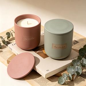 Bougie parfumée en céramique Ascendia, cire de soja, design minimaliste, aromathérapie florale, décoration d'intérieur, forme cylindrique - Product Image 1