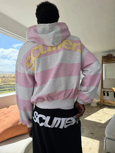 Nuove Felpe con Cappuccio alla <span class=keywords><strong>Moda</strong></span> Europee e Americane 2026 per Uomo e Donna, Giacca Versatile Retrò a Righe Rosa - Product Image 3