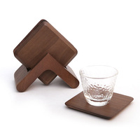 Ensemble de 6 tasses de café, sous-tasses, soucoupes et tapis de bol en noyer noir, en bois massif, pour le bureau, 6 pièces