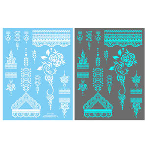 Tatuaje Temporal <span class=keywords><strong>de</strong></span> Henna Luminosa Azul, Diseño Tribal con Encaje Blanco, Loto, Mandala y Flores para Chicas - Product Image 6