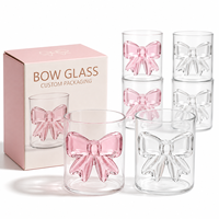 Tasse à eau en verre borosilicate transparent rose 3D nœud papillon de 11 oz, idéale pour jus froid, café glacé, latte et lait