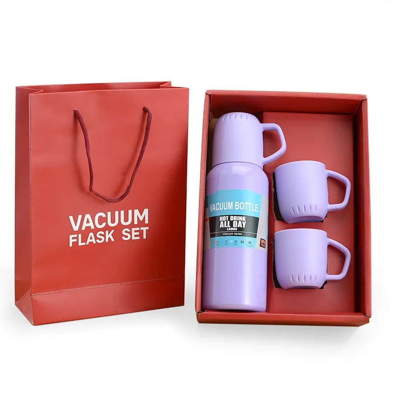 Benutzer definiertes Logo Edelstahl Travel Thermal Mug Vakuum flasche und Tassen Vakuum thermos flasche Geschenkset mit 2 Tassen