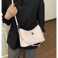 Sac à bandoulière matelassé élégant en PU pour femme avec chaîne métallique, double usage, sac à main vintage à fermoir tournant, couleur unie