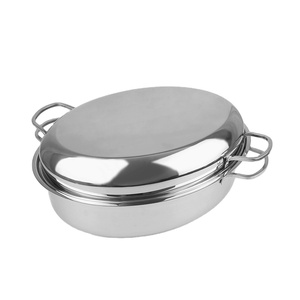 Sartén ovalada de acero inoxidable 304 para hornear pavo, con estante y tapa, para hornear - Product Image 1
