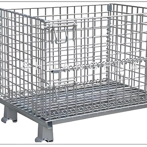 Cages en fil de fer pliables de gestion d'entrepôt efficaces personnalisées Boîtes de rangement en métal Cages de stockage empilables en vente - Product Image 3