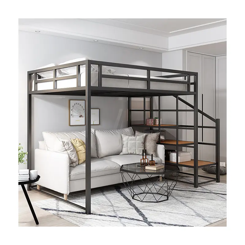 Nhà Sản Xuất Twin Over Full Bunk Giường Sắt Thép Giường King Khung Giường Tầng Cho Người Lớn Với Cầu Thang