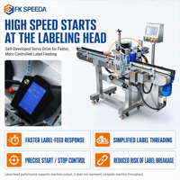 FK SPEEDA Machine d'étiquetage automatique polyvalente multi-modes à enveloppement complet 360° pour étiquettes frontales, arrière et intercalaires, haute vitesse