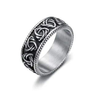 Anel masculino de titânio, joias fashion 316 de aço inoxidável, redonda de prata, nó celtico, para homens