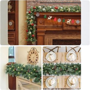 LINGKAI Pre-lit Flocked <b>Christmas</b> Garland with <b>LED</b> Lights Pine Cone Red Berry Artificial Greenery Mantel Fireplace Holiday Decor - Product Image 5
