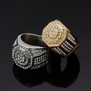 Hip Hop Gold Plated <b>Ring</b> Stainless Steel Full Diamond Geometric <b>Ring</b> - Product Image 5