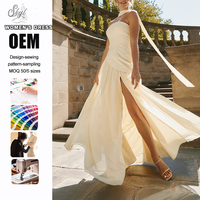 Robe de Soirée Crêpe Personnalisée sur Mesure – Fabricant de Robes de Soirée Élégantes sans Bretelles avec Fente Haute et Jupe Fluide pour Femme