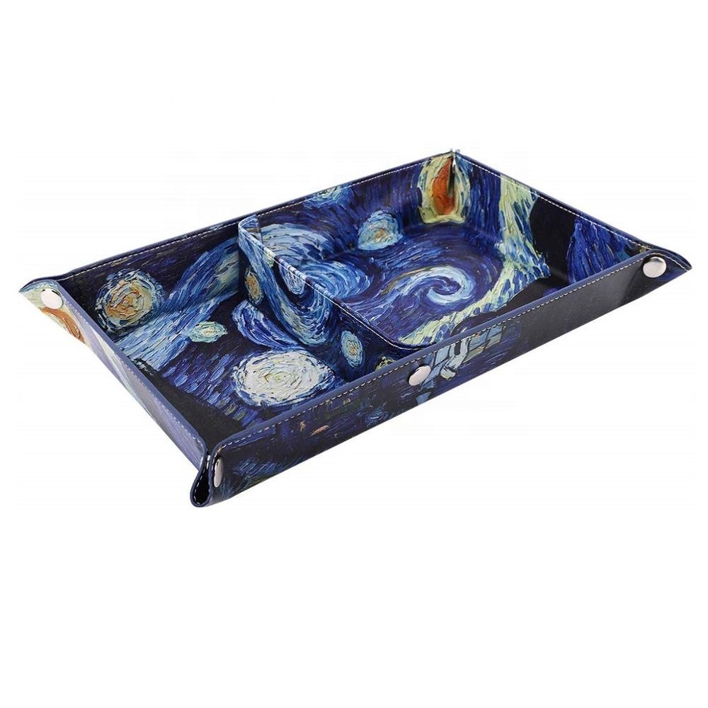 Съемная настольная тарелка из искусственной кожи с двумя отделениями, сервировочный лоток для ключей/монет/телефона/ювелирных изделий/кошелька