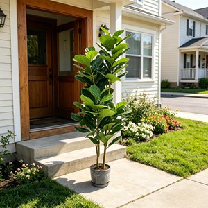Fiddle-leaf fig – Modern Faux Green <b>Plant</b> for Living Room Decor - Product Image 4