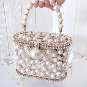 2024 New designer ladies popular design purses fashion Bird cage pearl strap women's bucket bags