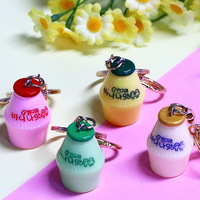 Porte-clés en résine Little Fatty Dwen coréen, motif banane, lait, fraise, melon d'eau, imitation banane, lait, caoutchouc