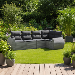 Set Divano da Giardino Modulare in Rattan PE Grigio, Arredamento da Esterno dal Design Contemporaneo con Cuscini Impermeabili - Product Image 2