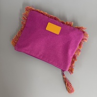 Pochette de maquillage en toile rose à franges pour femme, pochette cosmétique bohème à fermeture éclair avec tirette à pompon et doublure intérieure pour les fêtes