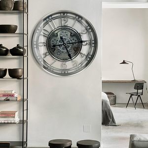 Hiện đại kim loại đồng hồ treo tường lớn Arabic di chuyển bánh răng độc đáo cổ điển Mộc mạc công nghiệp steampunk trang trí đồng hồ - Product Image 5