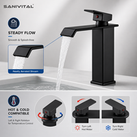 SANIVITAL Robinet de lavabo de salle de bain moderne sans contact à poignée unique, cascade, à poser sur le comptoir, avec cartouche céramique, mitigeur eau chaude et froide